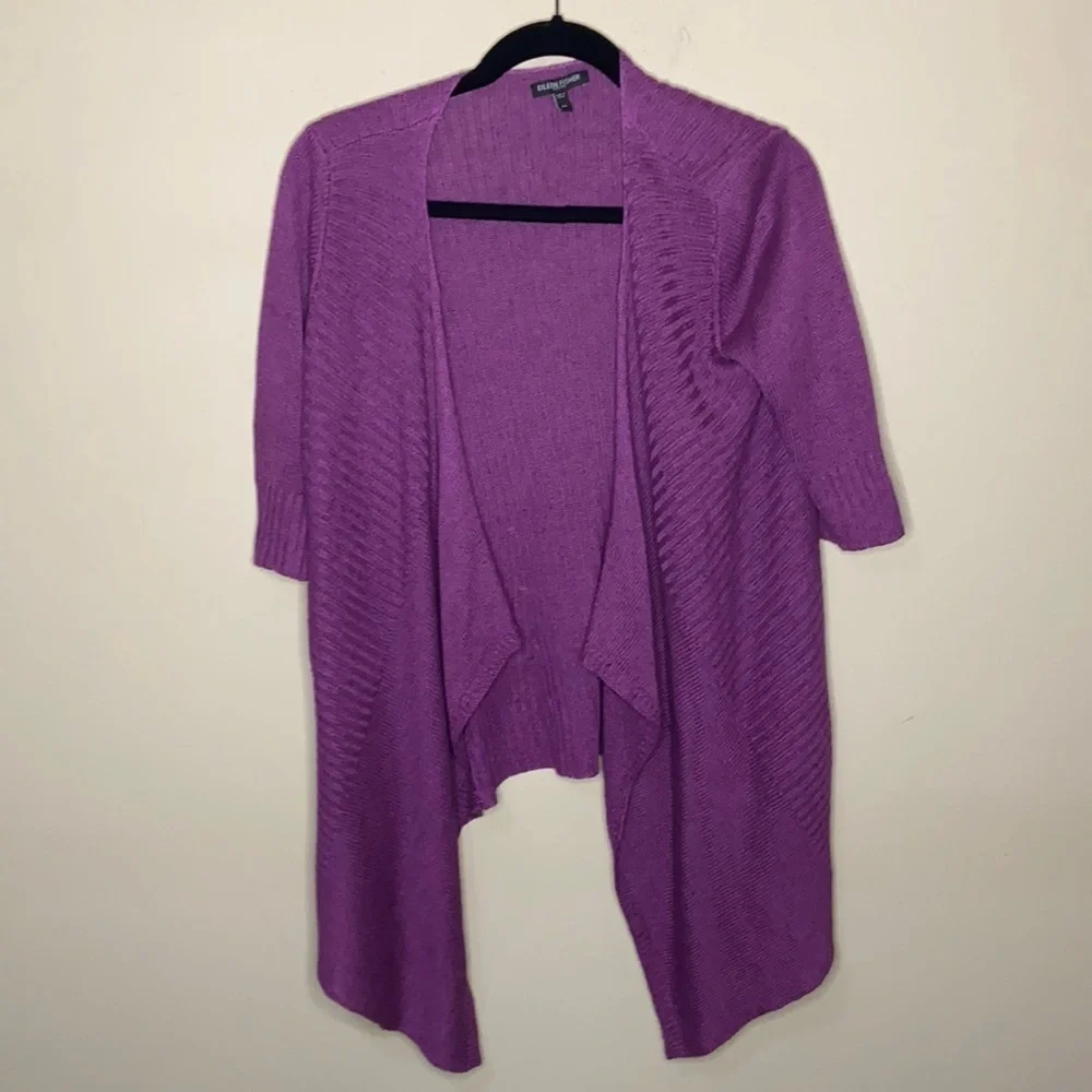 Eileen Fisher asymmetrical open front silk linen blend Cardigan Sweater